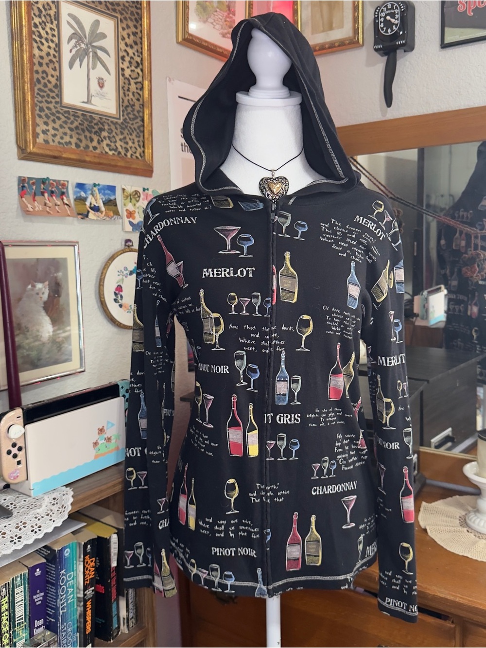 Y2K Wine Print Black Hooded Jacket - Unbranded - Picture 2 of 10